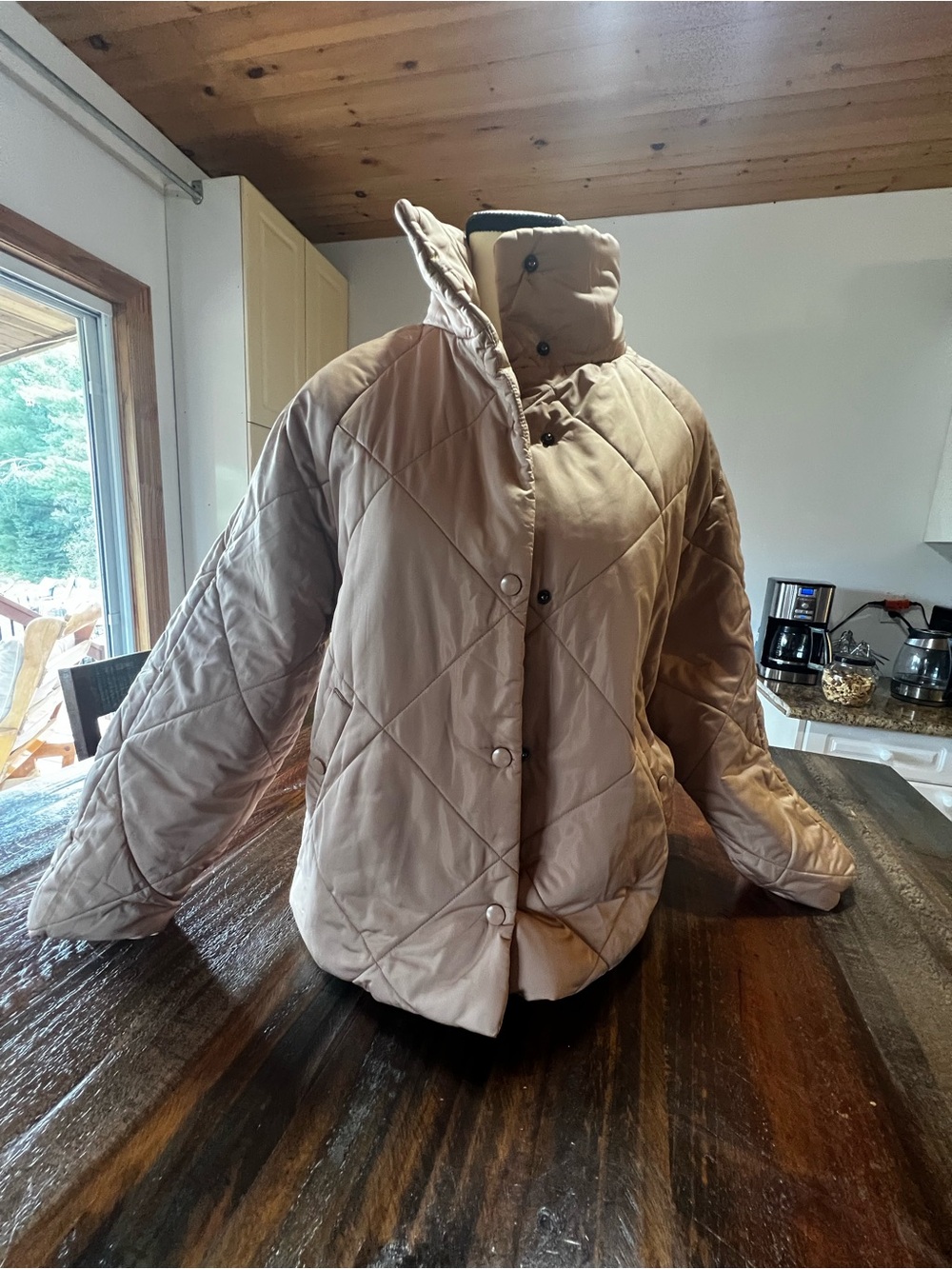 Beige Quilted Women's Jacket - Lightweight Puffer Coat